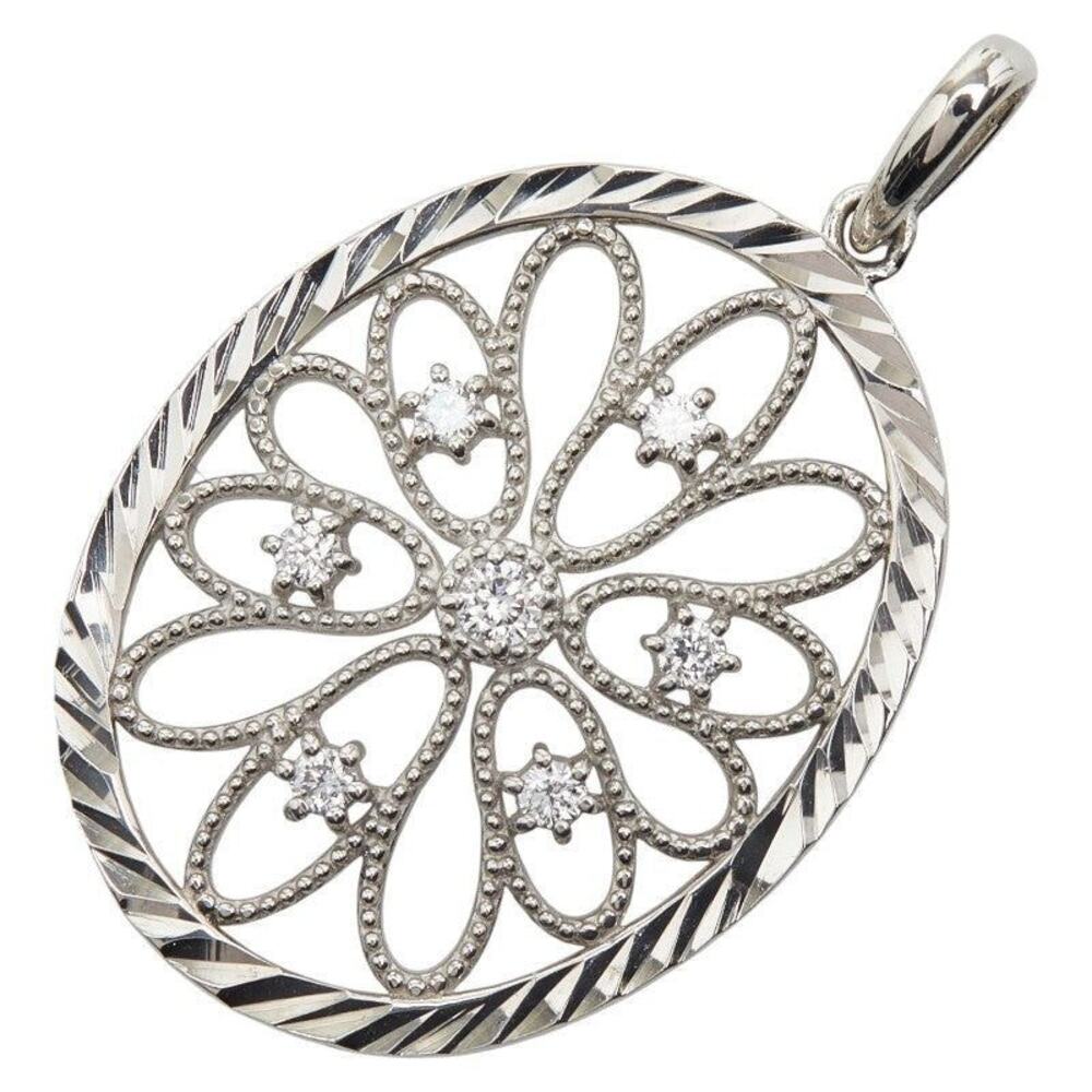 Unbranded Diamond Flower Motif Platinum 900 Pendant Silver
